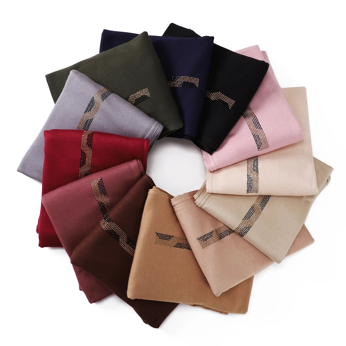 Wholesale New Fashion Long Soft Cotton Jersey Rhinestones Hijab Scarf Luxury Shiny Wrap Shawl Arab Muslim Hijab for Wome