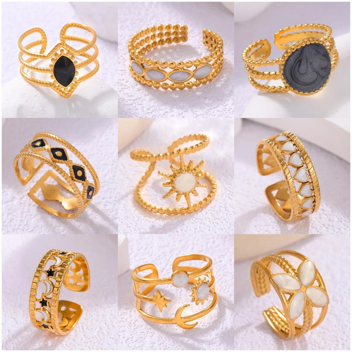 Cunyan 2025 Vintage Design Stainless Steel Chunky Open Rings Fashionable Enamel Gold Plated Trendy Women's Wholesale Bulk