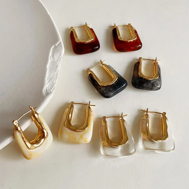SC Retro Elegant U Shape Transparent Resin Acrylic Statement Earrings 2023 Fashion Two Tone Chunky Square Hoop Earrings Women
