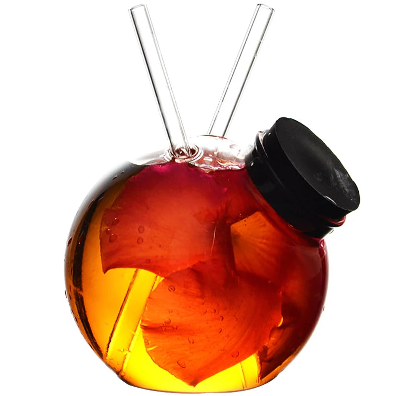 Unique Crystal Glass Ball Shaped Cocktail Glass Creative Drinking Cup With Sippy for Ice Tea Smoked Molecular Cocktail Whiskey