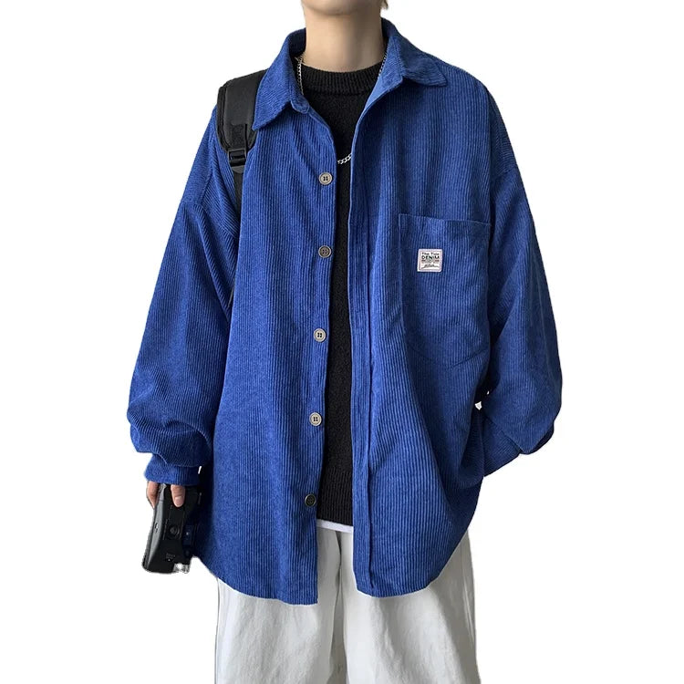 Corduroy Men Shirts for Men Clothing Harajuku Black Shirt Korean Style Men Shirt Long Sleeve Vintage Streetwear Clothes