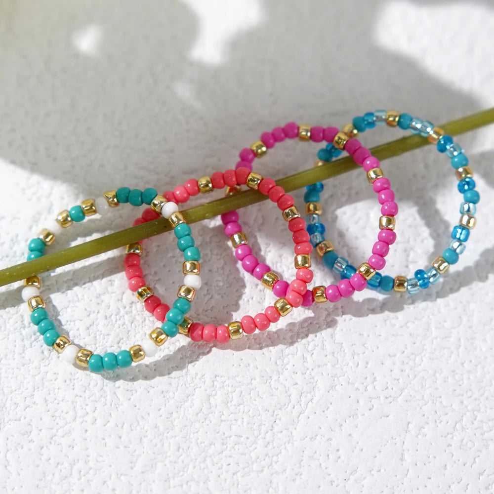 Go2boho 4PCS Boho Handmade Jewelry Stackable Dainty Colorful Bead Stretch Rings for Women 2024 New Daily and Valentine's Gifts