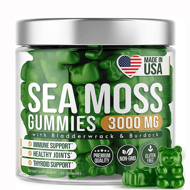 Factory Customized Vegan Organic Natural Seaweed Extract Sea Moss Gummies for Detox Cleanse Skin Care and Immune Thyroid Support