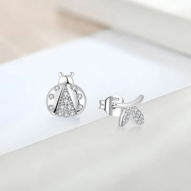 925 Sterling Silver New Arrivals Fashion Minimalist Jewelry Zircon Animal Cute Ladybug Stud Earrings