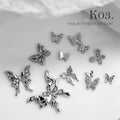 Misscheering Nail Art Silver Alloy Jewelry Light Luxury 3D Bow Metal Large butterfly wings Nail Diamond Accessories