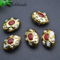 Fashion Jewelry Making Natural Freshwater Pearl Gold Plating Metal Copper Beads Big Size Oval Shape Loose Pearl Beads