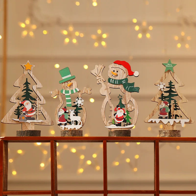 Wooden Christmas Decorations DIY Snowman Santa Claus Christmas Tree Creative Craft Christmas Ornaments