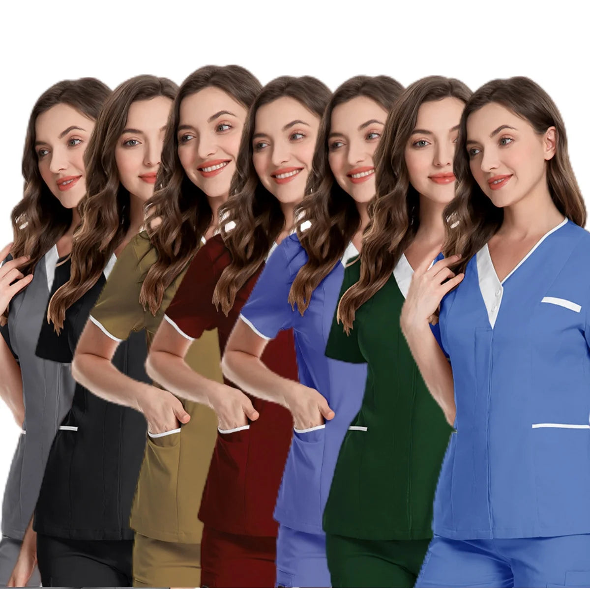 42060 Quick Ship V Collar Button Kids Nurse Uniforms pink Suit Women Surfing Suits for Women