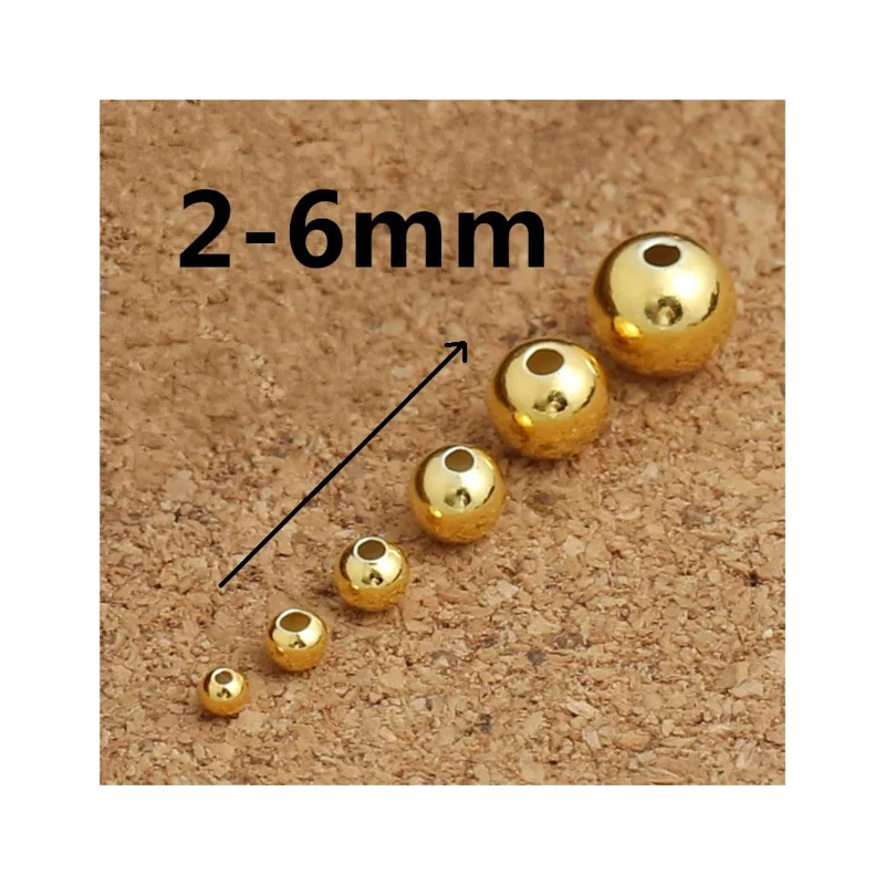 GP Round Spacer Beads S925 Silver Gold Plated 2mm-6mm Balls Round Beads Seamless Permanent Jewelry Chains Making Wholesale