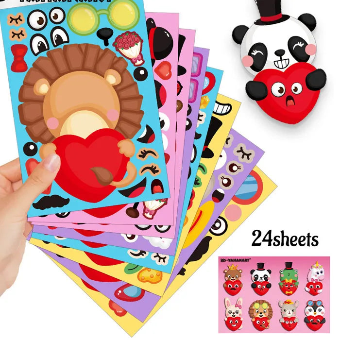 Custom Kids DIY Stickers Cute Sheet Sticker Puzzle Games Make-a-Face Animal Sticker Training Education Toys