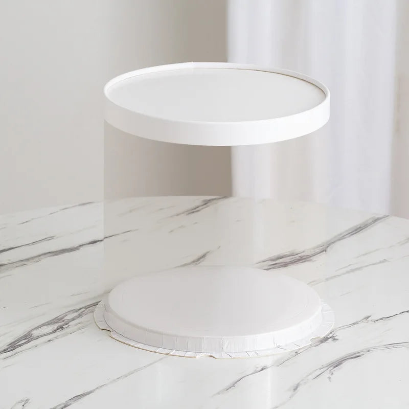 Clear Round 10 Inch Plastic Container PET Transparent Border White Paper Lid Cake Box for 6/7/8/9 Inch Cakes