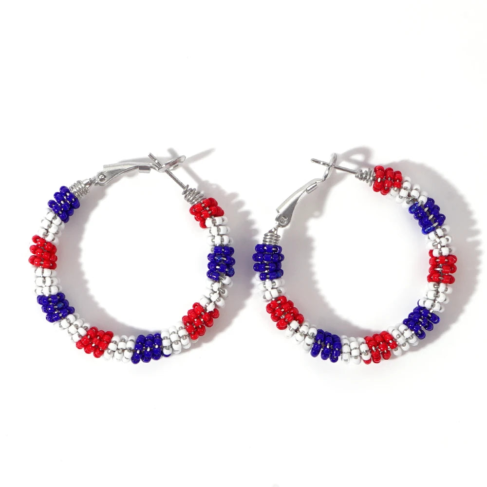 Go2boho American Independence Day Boho Hoop Earrings Fashionable Women Jewelry Mixed Color Geometric Design for Parties