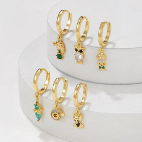 Light Luxury Exquisite Cartoon Fairy Tale Earrings 18K Gold Plated Brass Earrings Niche Design Color Zircon Earrings for Women