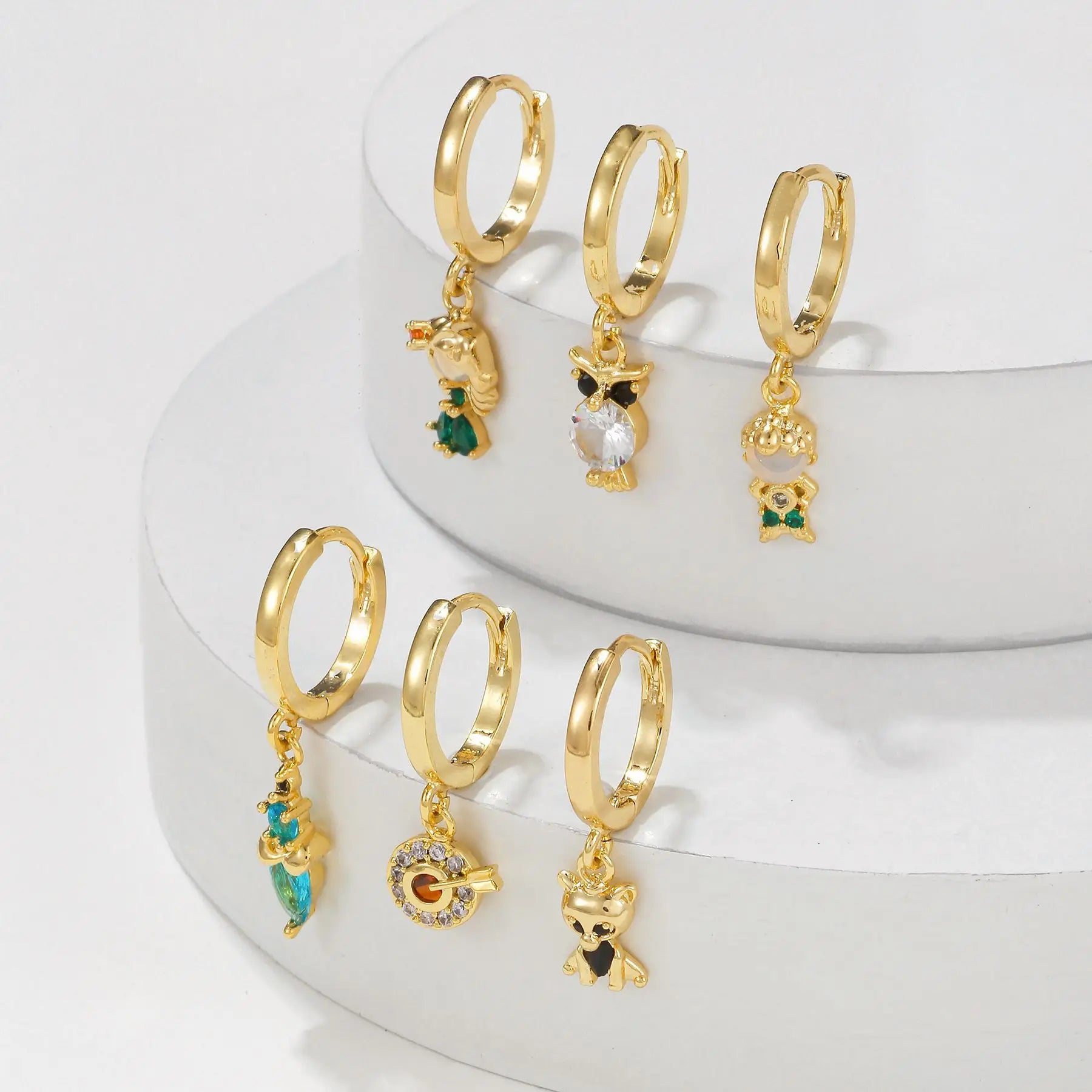Light Luxury Exquisite Cartoon Fairy Tale Earrings 18K Gold Plated Brass Earrings Niche Design Color Zircon Earrings for Women