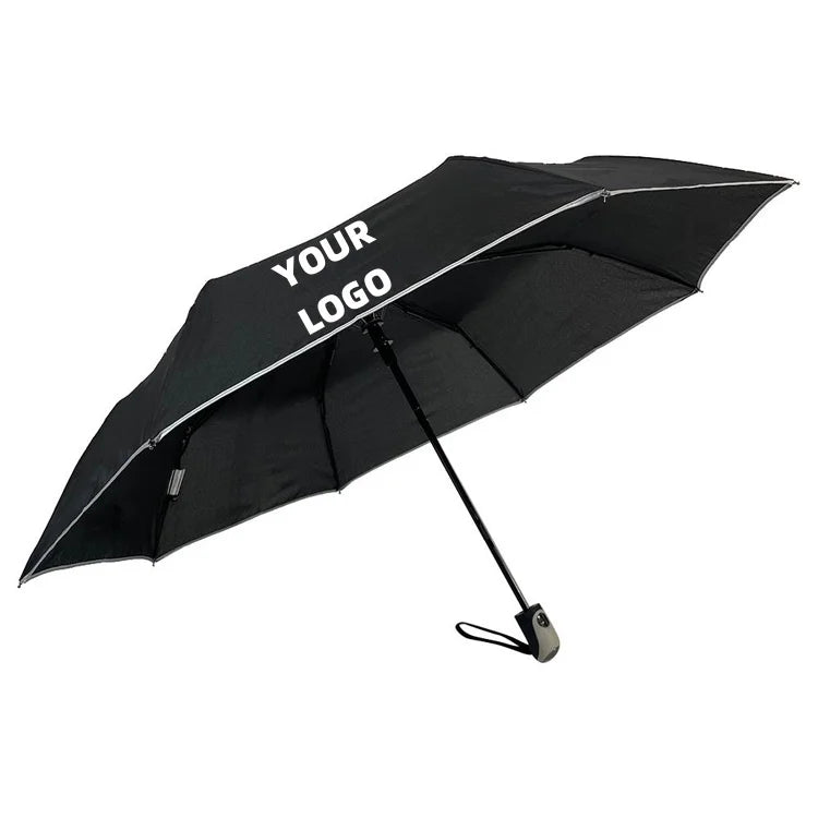OVIDA Semi-Automatic Folding Umbrella Modern Travel Use Pongee Fabric Light Reflected Piping Plastic Handle Customised Umbrella