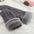 Wholesale Fashion Soft Fur Cuff Snowflake Plush Linged Winter Thermal Thouch Screen Gloves for Women