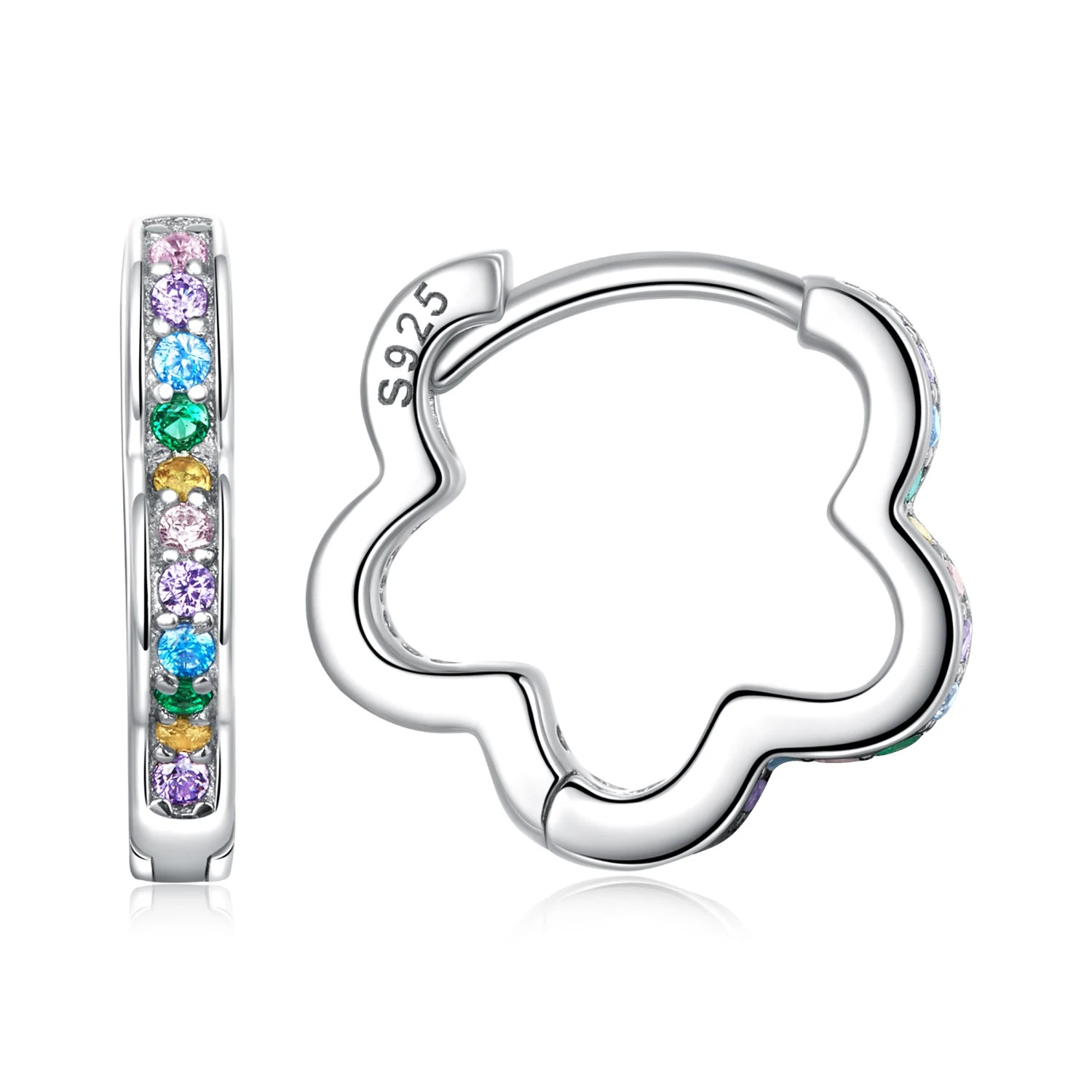 925 Sterling Silver Simple Style Rainbow Zirconium Flower Ear Buckles Hoop Earrings for Women Fine Jewelry Wedding Gift BSE612