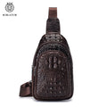 SCHLATUM Genuine Leather Chest Bag for Men Sport Casual Korean Crocodile Pattern Crossbody Sling Zipper Closure Fashion Style