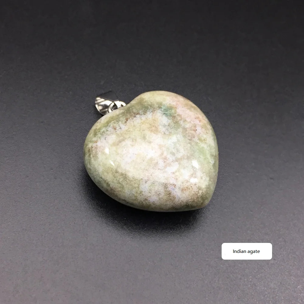 HZ Natural Indian Agate Stone Pendant Heart Shape Tini Pendant Stone Jade Pendant Jewelry Ornament Necklace for Gift