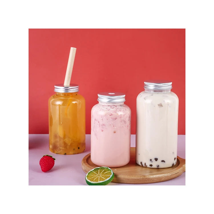 Food Grade 400ml PET Leak Proof Screw Cap Wide Mouth Customizable Milk Tea Bubble Tea Juice Packaging Bottle Screen Printing