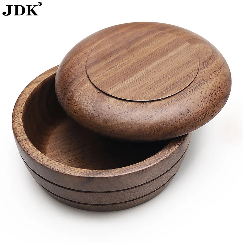 High End Eco Friendly Handcrafted Walnut Wood Shaving Soap Container Bowl Wooden Shaving Dish Soap Holder with Lid