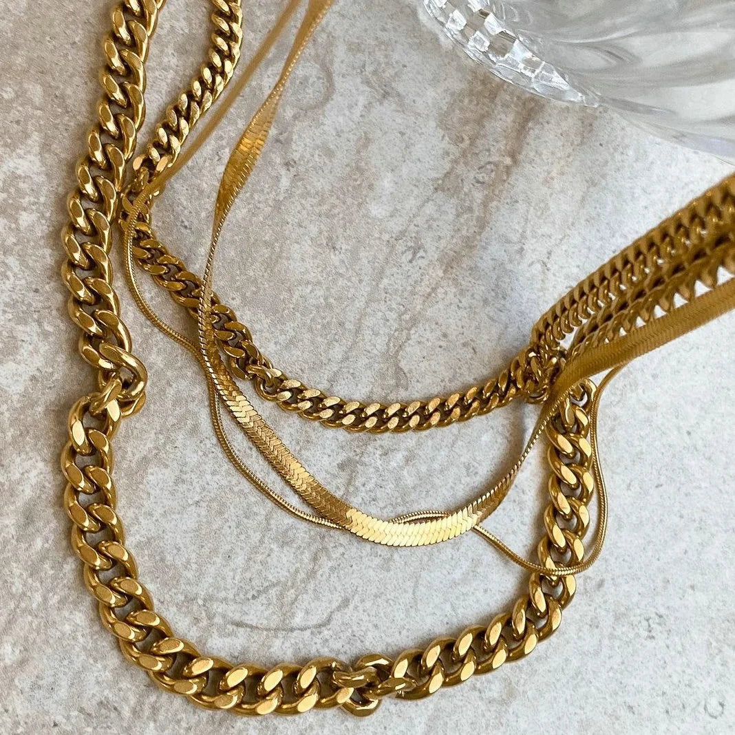 Women Link Chain Jewelry 18k Gold Plated Chunky Necklace Snake Cuban Chain Stainless Steel