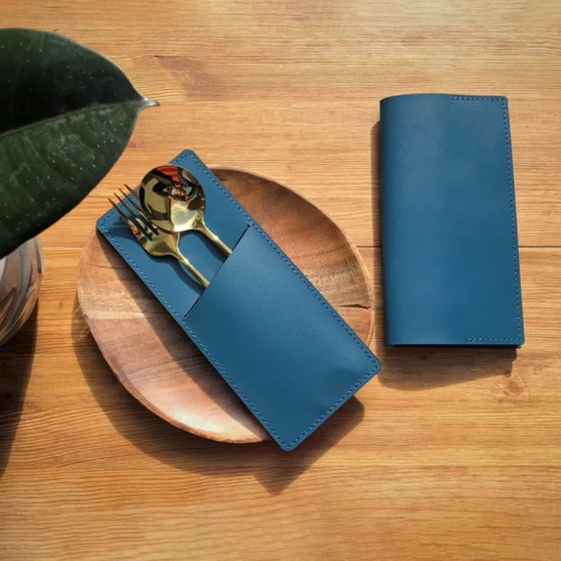 Custom PU Leather Cutlery Pouch Fashion Portable Cutlery Holder Restaurant Wedding Tableware Organizer