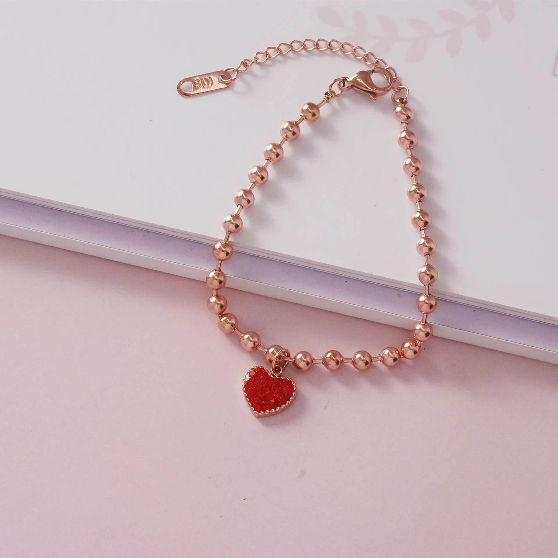 HOVANCI Unique Metal Beads Bracelet Stainless Steel Red Heart Zircon 11 Charm Bracelets for Women