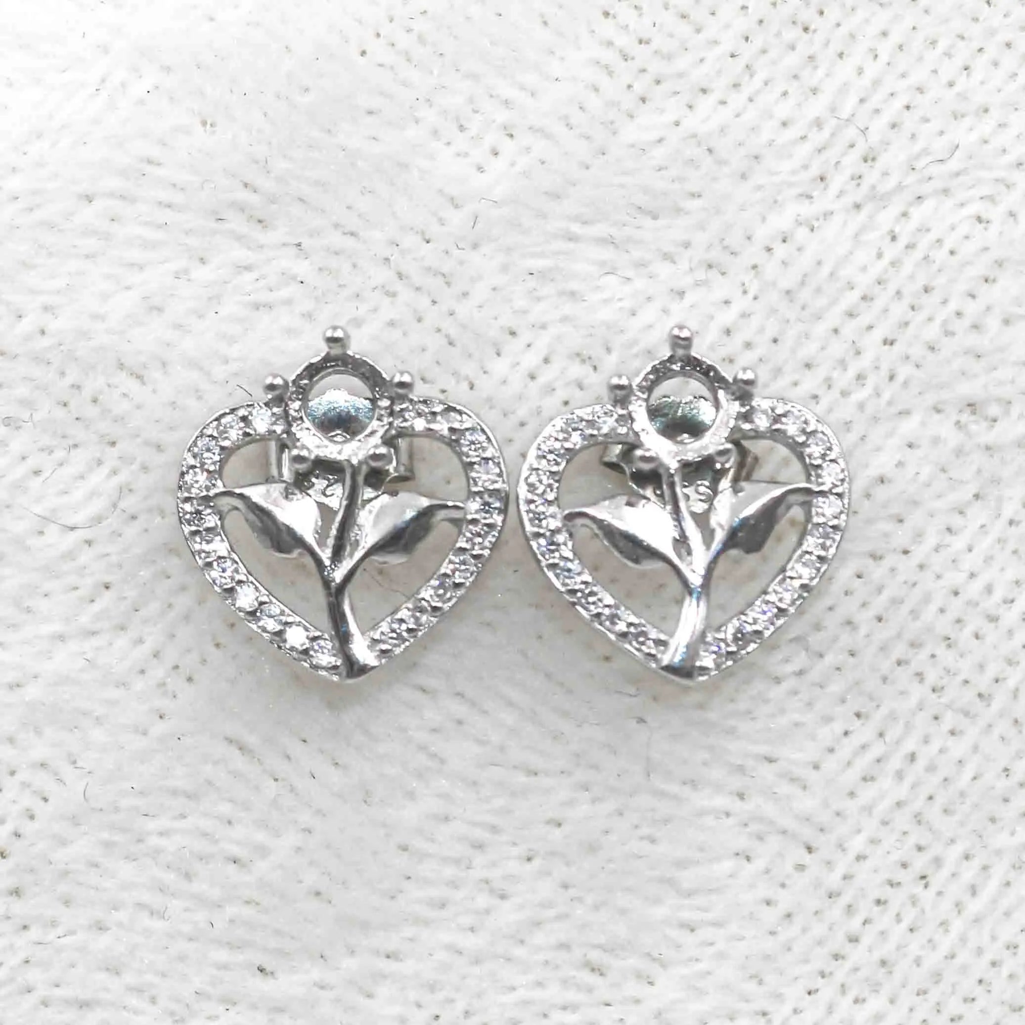 Sterling Silver 3*3mm Semi Mount Stud Earrings Empty Frame Support Blank Setting S925 Base Without Center Stone for DIY Inlay