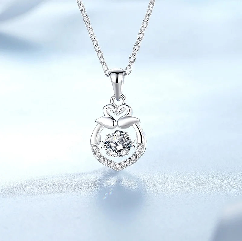 S925 Sterling Silver Swan's Dream Spiritual Moissanite Necklace Beating Heart Light Luxury Gift for Girlfriend Birthday Gift