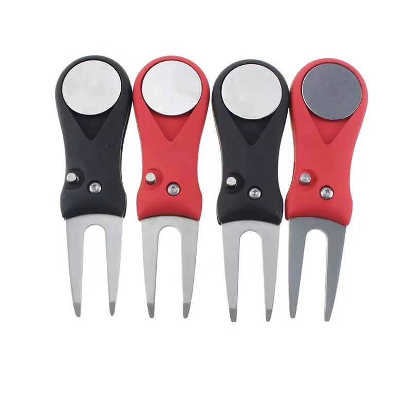Custom Logo Foldable Golf Divot Repair Tool with Stainless Steel and Plastic Blank Metal Ball Marker Sport Style Pitch Forks