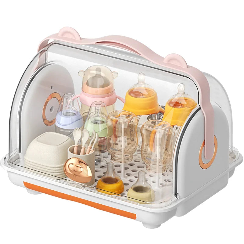 Dustproof Water Cup Drain Rack Rectangle Baby Bowl and Chopstick Storage Box with Lid PP Baby Bottle Plastic Storage Box