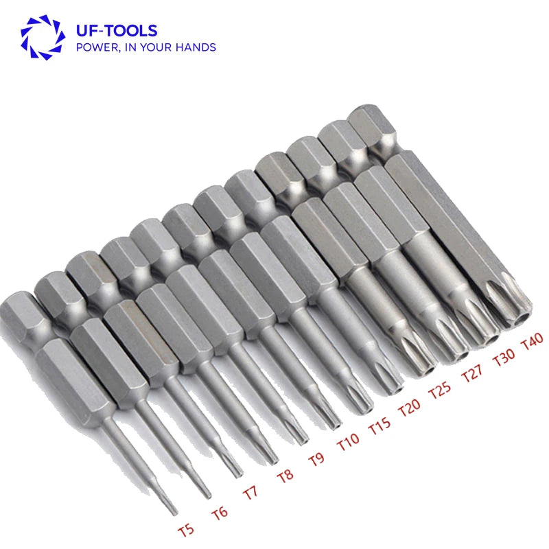 T8 T9 T10 T15 T20 T25 T30 T27 T35 T45 T40 T50 Screwdriver Bit Set 1/4 Inch Torx Driver Screwdriver Bit Set Youfutools