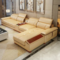 Light Luxury L-Shaped Corner Leather Sofa Set Living Room Furniture Suite for Villa Lounge Combination Light Luxury Leather Sofa