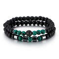 Natural Stone Anti-fatigue Couple Copper Bead Set Bracelet Leather for Your Special Someone Crystal Rhinestone