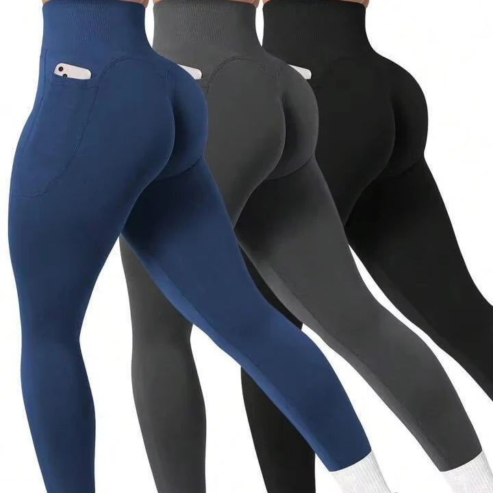 Women Seamless High Waist Yoga Pants Lady Scrunch Butt Bound Feet Running Leggings Female Side Pocket Abdomen Gym Trousers