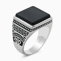 MA YIN FANG Factory Custom Trendy Silver 925 Men's Ring Agate Gemstone Titanium Plated Prong Setting Geometric Ottoman Tugra