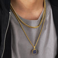 18k Gold Plated Stainless Steel Gemstone Jewelry Layered Set Black Agate Pendant Natural Lapis Lazuli Gem Stone Pendant Necklace