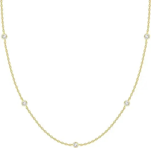 Delicate Women Jewelry 14K Gold Plated Simulated Diamond Necklace Dainty Womens Layering Cz Chain Necklace Necklaces for Girls