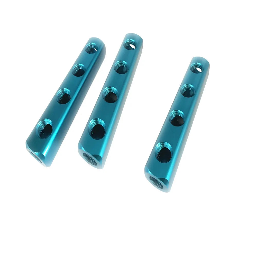 Custom CNC Machined Machining 4 3 2 Way Pneumatic Manifold Air Distribution Billet Aluminum Block Pneumatic Parts Kits