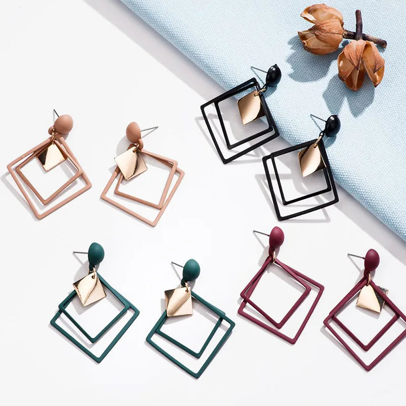 HOVANCI Fashion New Women's Party Wedding Jewelry Earrings Ladies Square Acrylic Drop Dangling Earrings