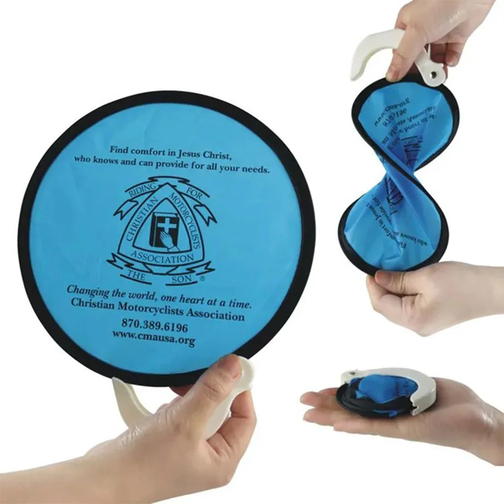 2023 Top Seller Custom Printed Portable Folding Hand Fan Pouch Promotional Nylon Fabric Flying Disc Business Gift