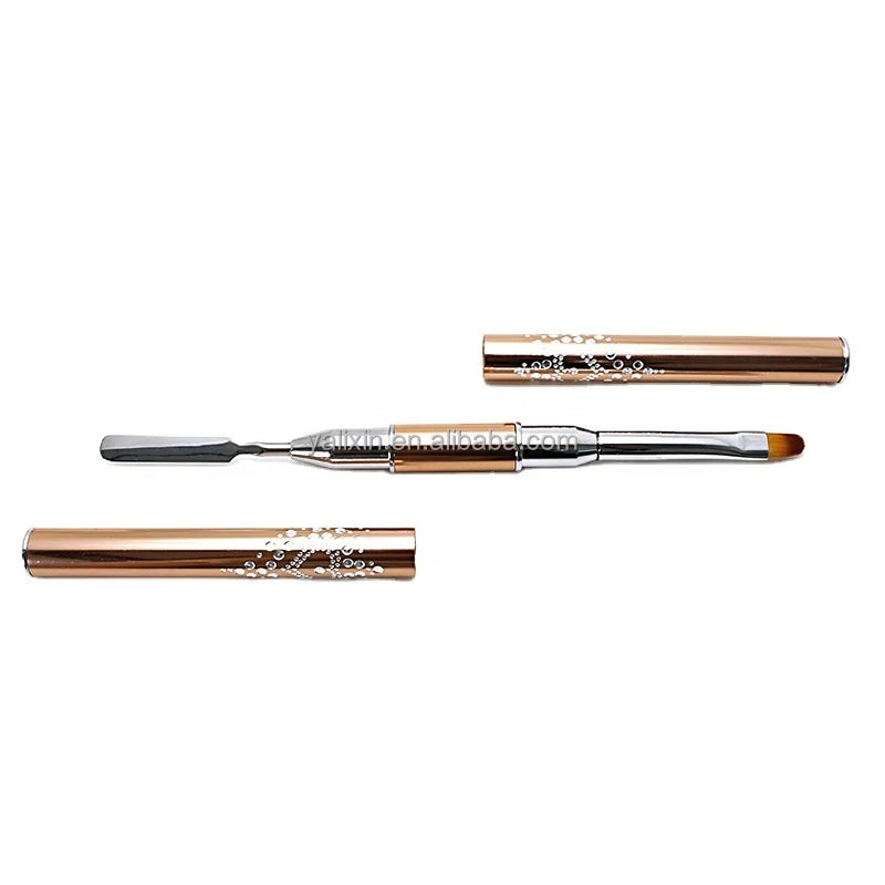 Dual-Ended Poly Gel Brush and Picker 2 in 1 Design Nail Brush and Spatula Stainless Steel Gel Nail Brush Tool for Acrylic Nails