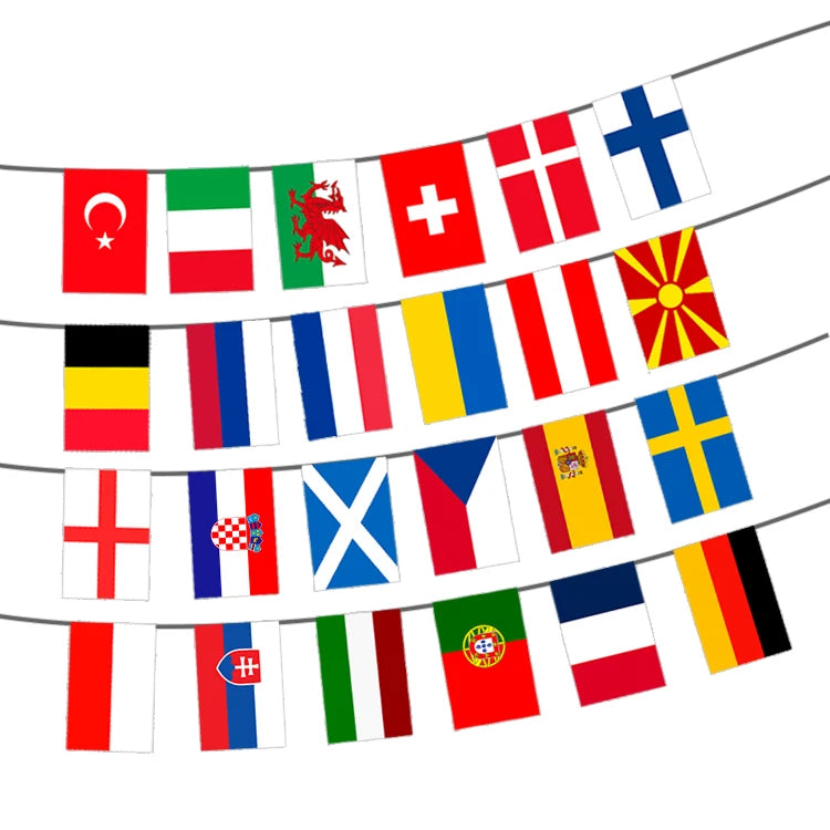 Polyester Ready to Ship 2021 Europe Football Decoration Flag 24 Countries National Flag European 14x21cm String Bunting Flag