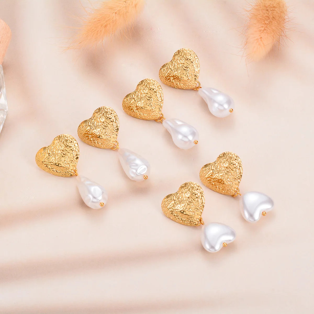 Personalized Trendy Party Vintage Stainless Steel Pearl 18k Gold Plated Heart Earrings