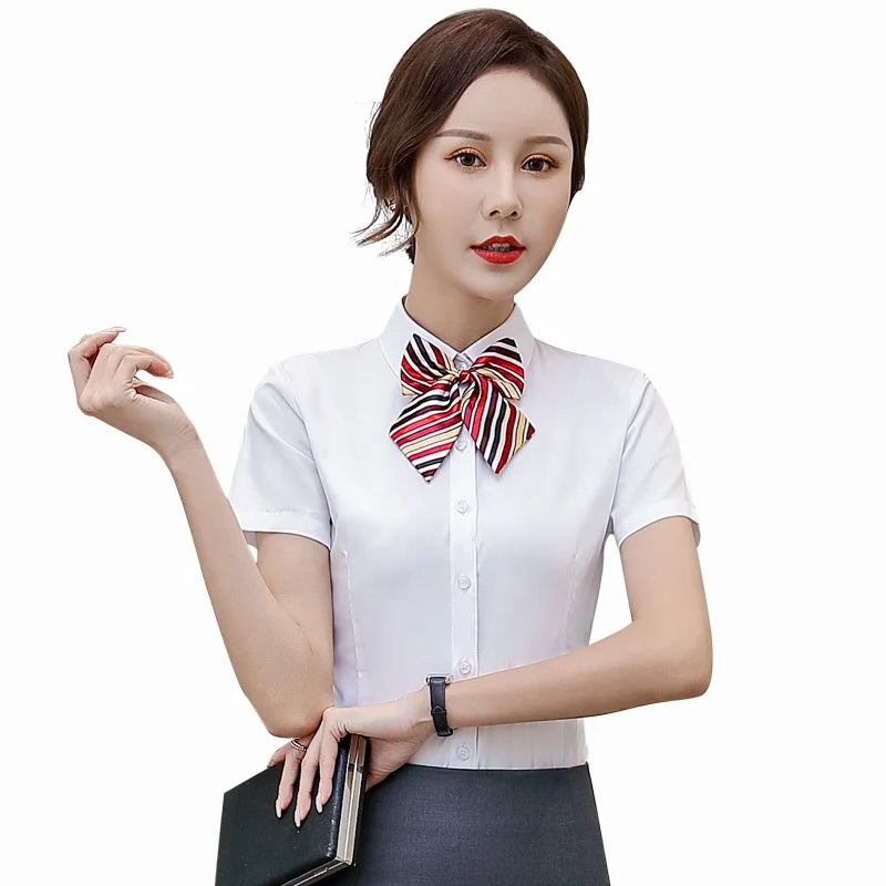 Professional Shirt Women's Shortsleeve White Shirt Women's Work Clothes Tops Commuting Slim Summer Temperament Formal Size Shirt