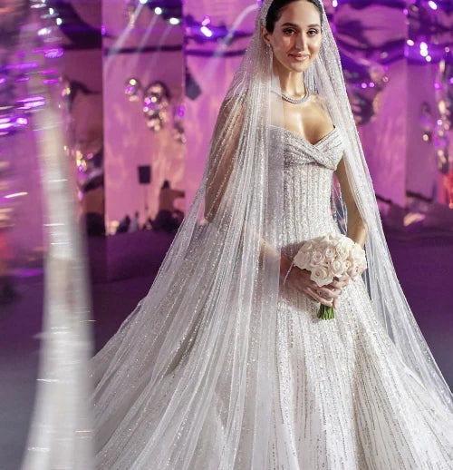 Rsm67387 2022 Elegant Temperament Bridal Sling Pearl Sequins Trailing White Wedding Dress