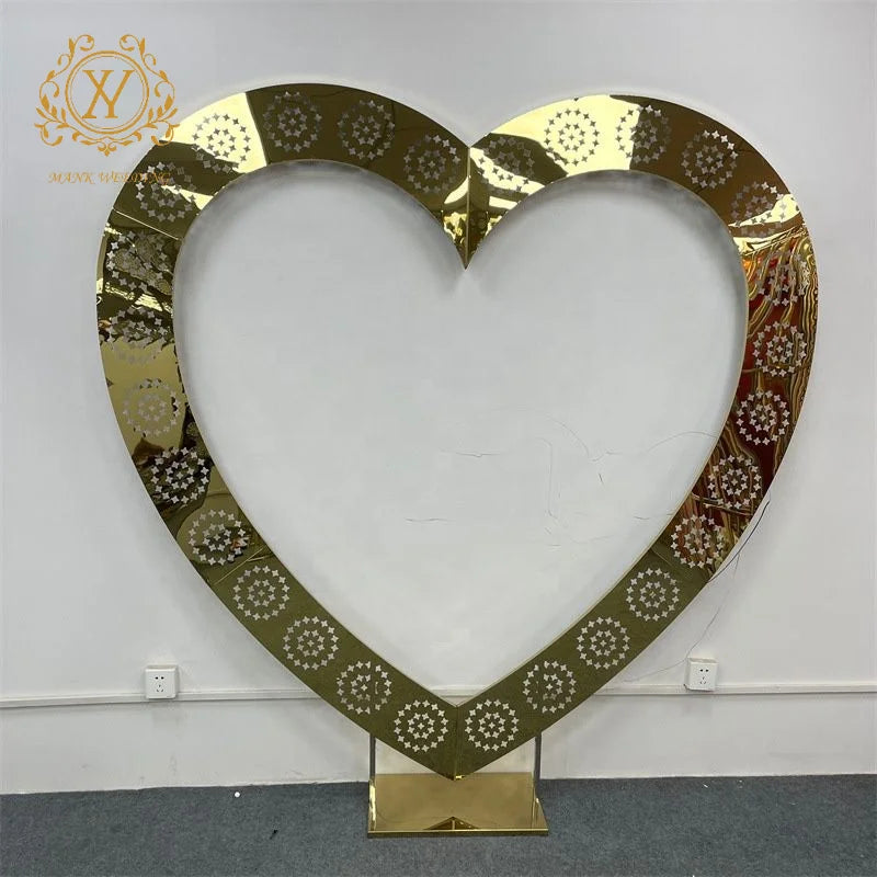 Golden Heart Hollowed Out Sunflower Carving Arches Silver Stainless Steel Wedding Arch Gold Arch Backdrop for Wedding Decor