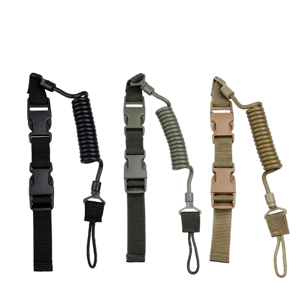 Tactical Nylon Spring Lanyard Wear-Resistant Elastic Key Chain with Safety Rope for Shooting and Hunting Accessories