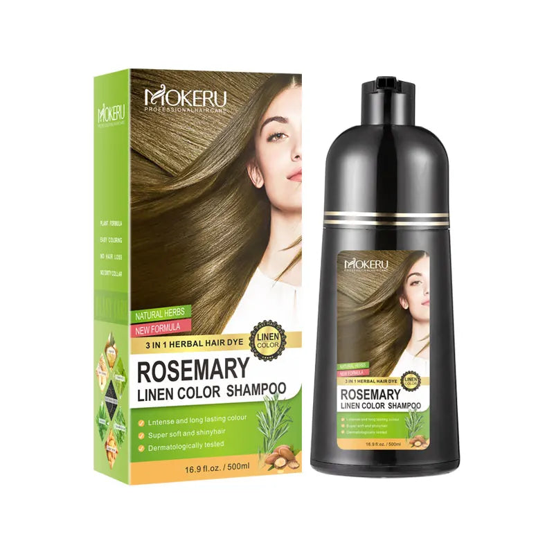 For Mokeru Magic 3-in-1 Linen Hair Color Shampoo OEM Non-Allergic Rosemary Ginseng Argan Oil 500ml Cream Volume